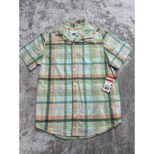 Cat & Jack Boys Size L 10-12 Plaid Multicolor Short Sleeve Shirt Button Up NWT